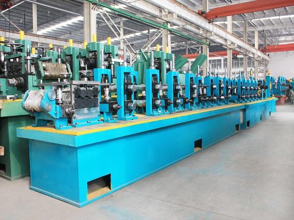 Steel pipe and tube mill production line inside a factory